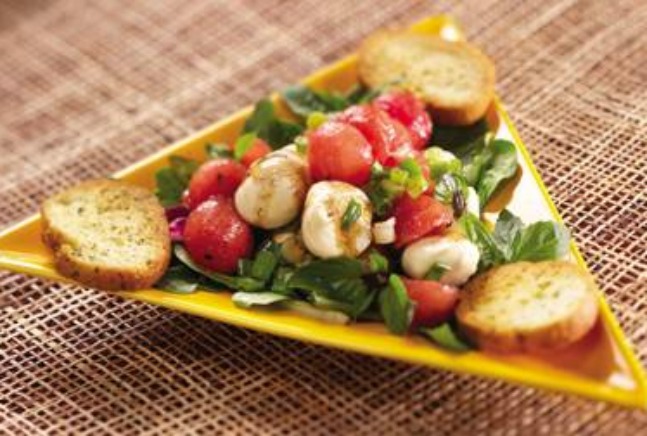 Fresh Mozzarella Watermelon Salad with Purple Basil