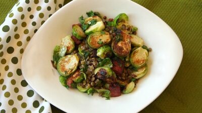 Fried Brussels Sprouts and Lentils