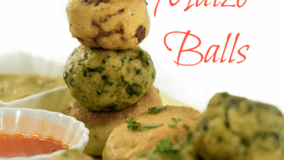 Fried Matzo Balls with three flavors and dipping sauces