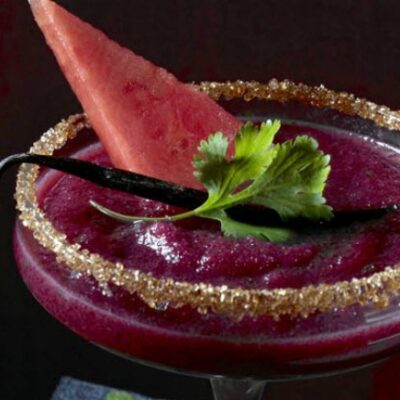 Frozen Watermelon Blackberry Margaritas with Cilantro and Vanilla