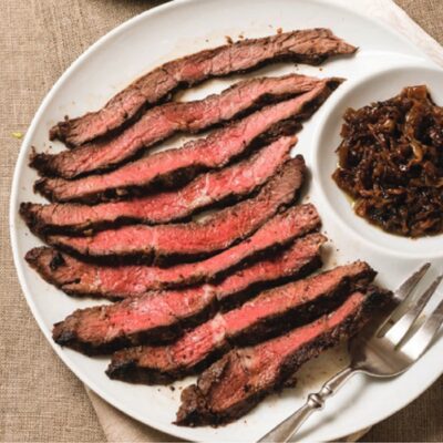 Garlic-Marinated Steak with Onion Jam