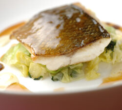 Grapefruit Sea Bass with Cabbage and Basil Salad