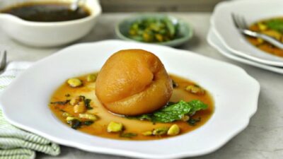 Green Tea Poached Peaches