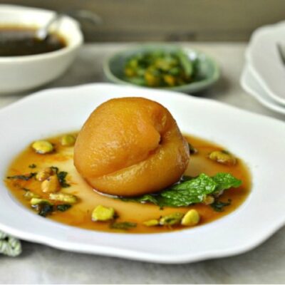 Green Tea Poached Peaches