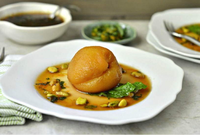 Green Tea Poached Peaches
