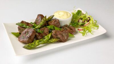 Grilled California Asparagus and Lamb with Mustard Aioli