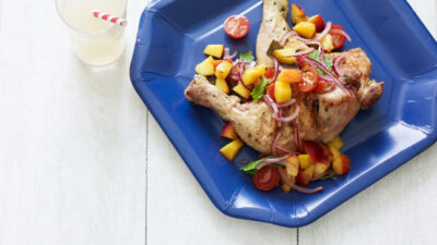 Grilled Chicken Legs with Peach Salsa