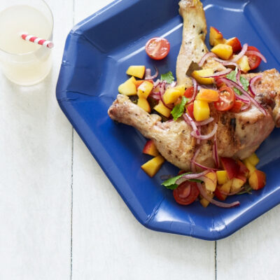 Grilled Chicken Legs with Peach Salsa