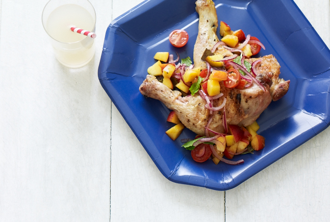 Grilled Chicken Legs with Peach Salsa