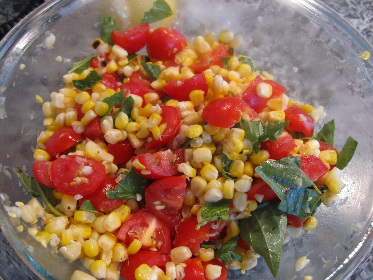 Grilled Corn basil and tomato salad
