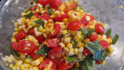 Grilled Corn basil and tomato salad