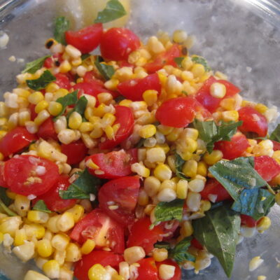 Grilled Corn basil and tomato salad