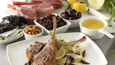 Grilled Lamb Chops, Red Salsa with California Raisins (Salsa de Pasitas Rojas) and Fennel Salad