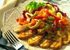 Grilled Potato and Spanish Sweet Onion Salad with Smoked Salmon and Roasted Bell Pepper