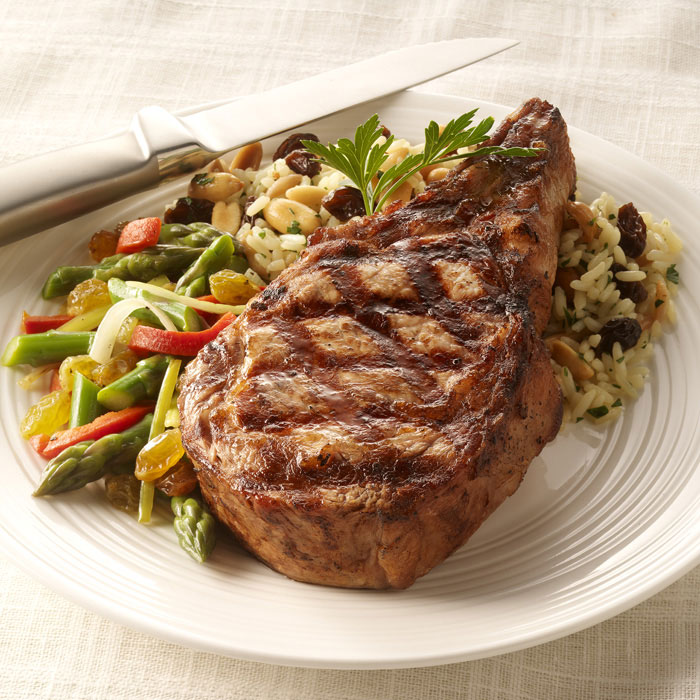 Grilled Veal Chop with Raisin-Rice Pilaf