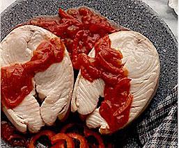 Halibut with a Heart (Red Pepper Sauce)