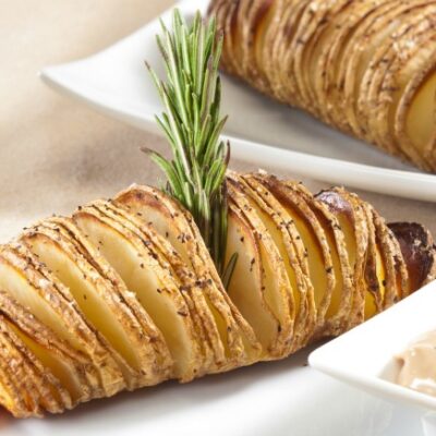 Hasselback Potatoes with Balsamic Mayonnaise Dipping Sauce