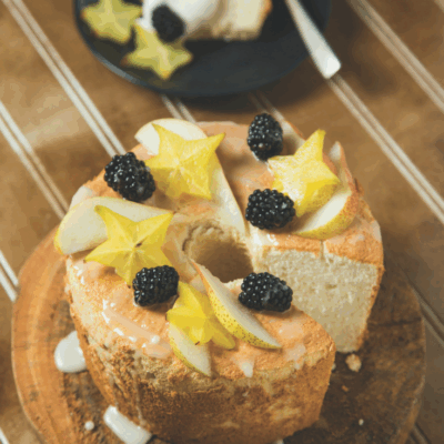 Honey Angel Food cake is soft and fluffy