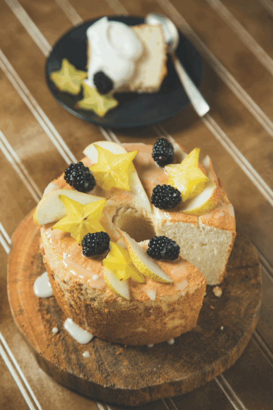 Honey Angel Food cake is soft and fluffy