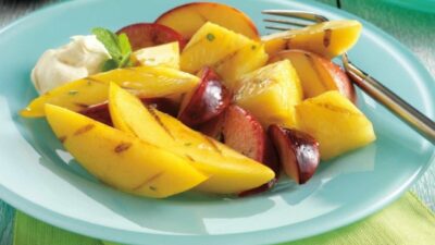 Honey Grilled Fruit with Lime-Mint Vinaigrette