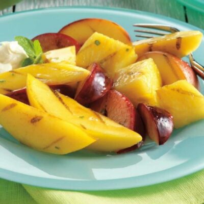 Honey Grilled Fruit with Lime-Mint Vinaigrette