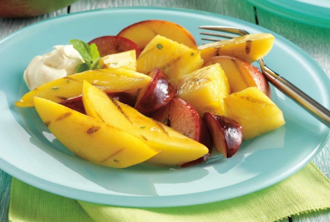 Honey Grilled Fruit with Lime-Mint Vinaigrette