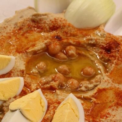 Hummus heaven with all the necessary garnishes