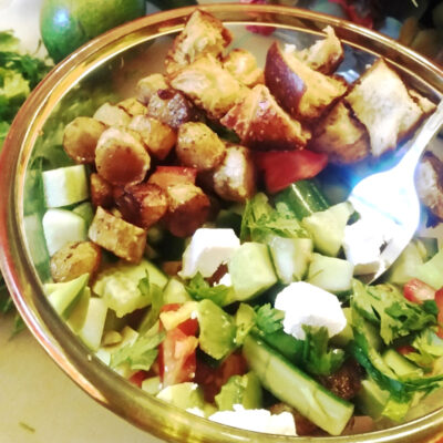 Revamped Israeli Salad with Challah Croutons