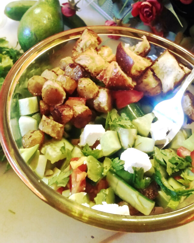 Revamped Israeli Salad with Challah Croutons