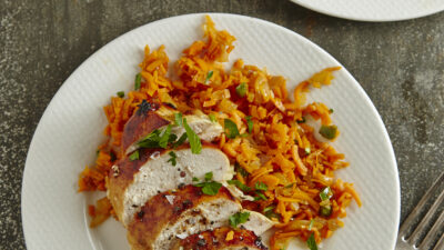 Spanish Sweet-Potato Rice with Honey-Lime Marinated Chicken Pg. 40
