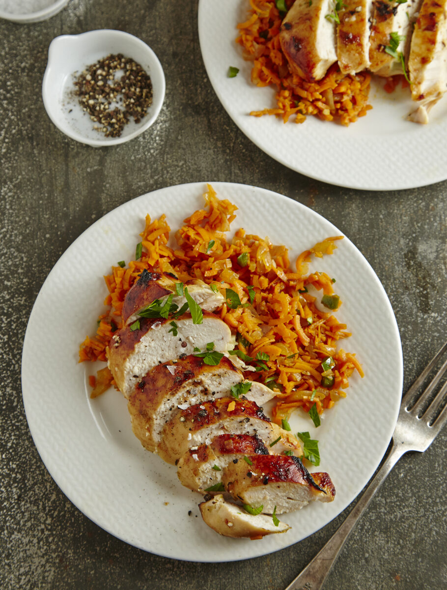 Spanish Sweet-Potato Rice with Honey-Lime Marinated Chicken Pg. 40