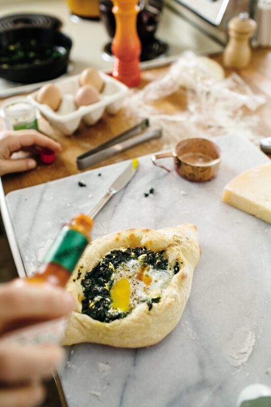 kale khachapuri bread