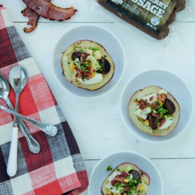 Kosher Sausage and Bacon Stuffed Potato