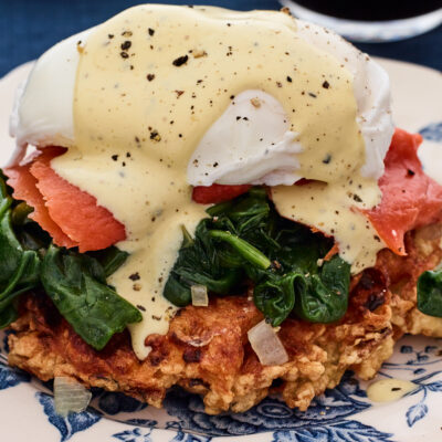 Latke and Smoked Salmon Benedict with Brown Butter Hollandaise