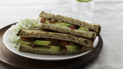 Lite Grilled Cheese with Tomato Chutney and Coleslaw