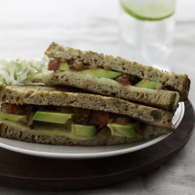 Lite Grilled Cheese with Tomato Chutney and Coleslaw