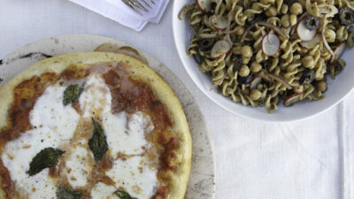 Margherita Pizza with Pesto Pasta Salad