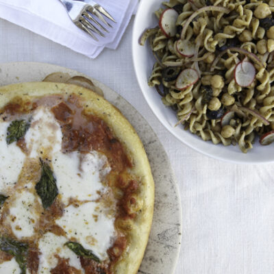 Margherita Pizza with Pesto Pasta Salad