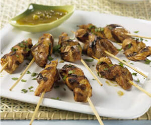 Marinated Grilled Chicken Skewers with California Raisin Sambal (Murghi Kebabs)