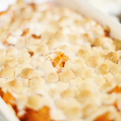 mashed sweet ptoatoes with honey and marshmallow topping