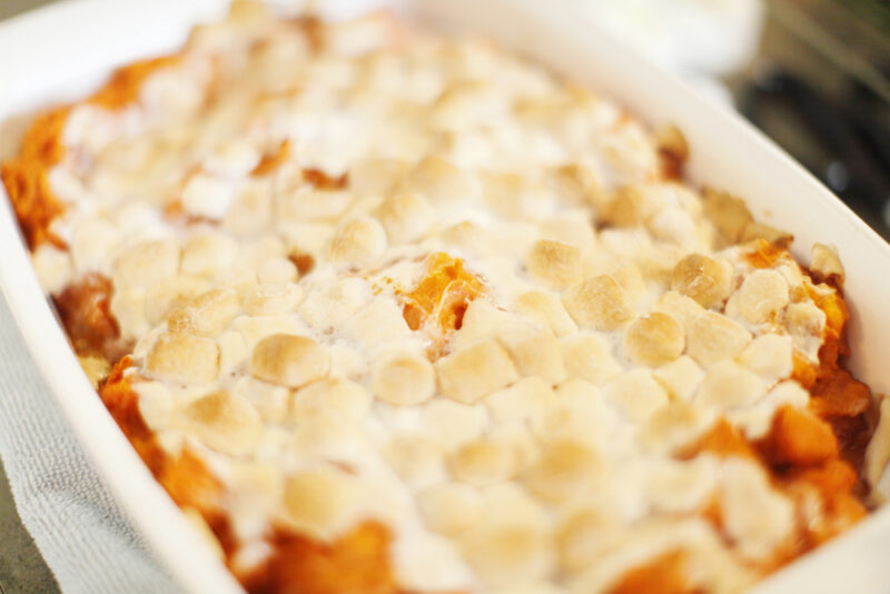 mashed sweet ptoatoes with honey and marshmallow topping