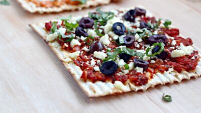 Matzah Pizza Sabra Turkish salad