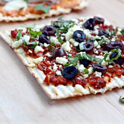 Matzah Pizza Sabra Turkish salad