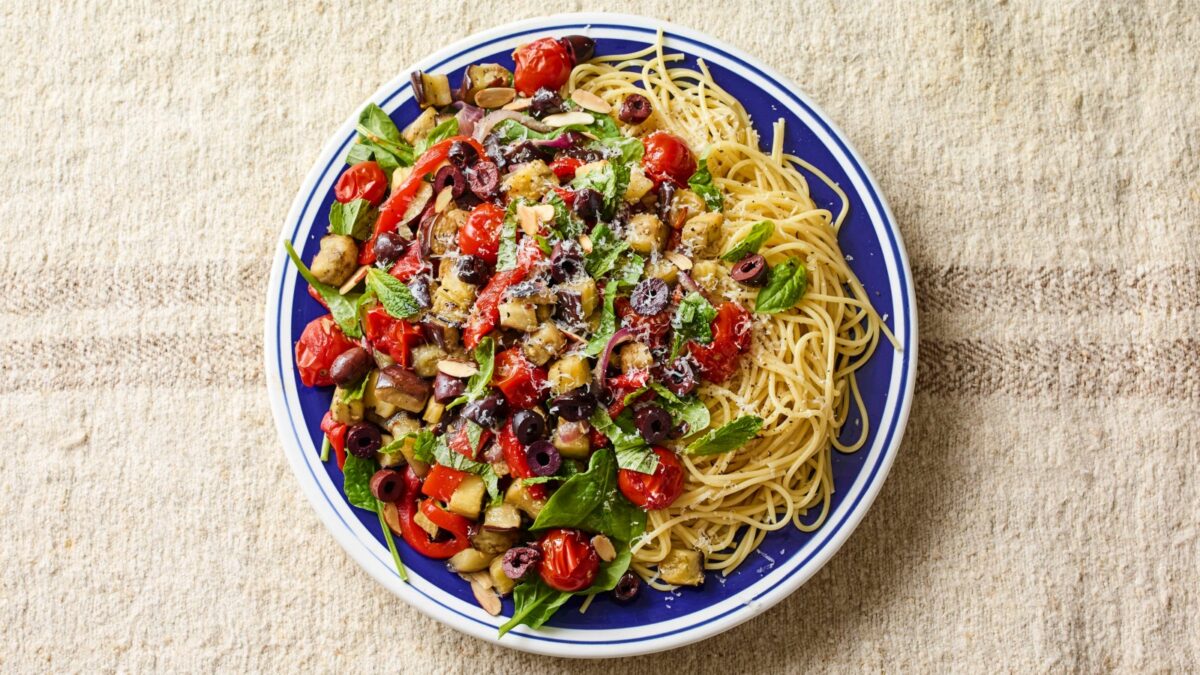 Mediterranean Pasta Salad with Eggplant