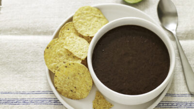 Mexican Black Bean Soup with Spiced Tortilla Chips