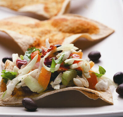 Mexican Coleslaw with Whole Wheat Tortilla Triangles