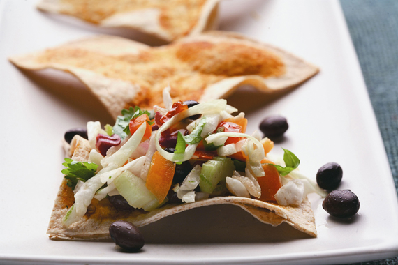 Mexican Coleslaw with Whole Wheat Tortilla Triangles
