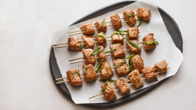 Miso Glazed Salmon Skewers