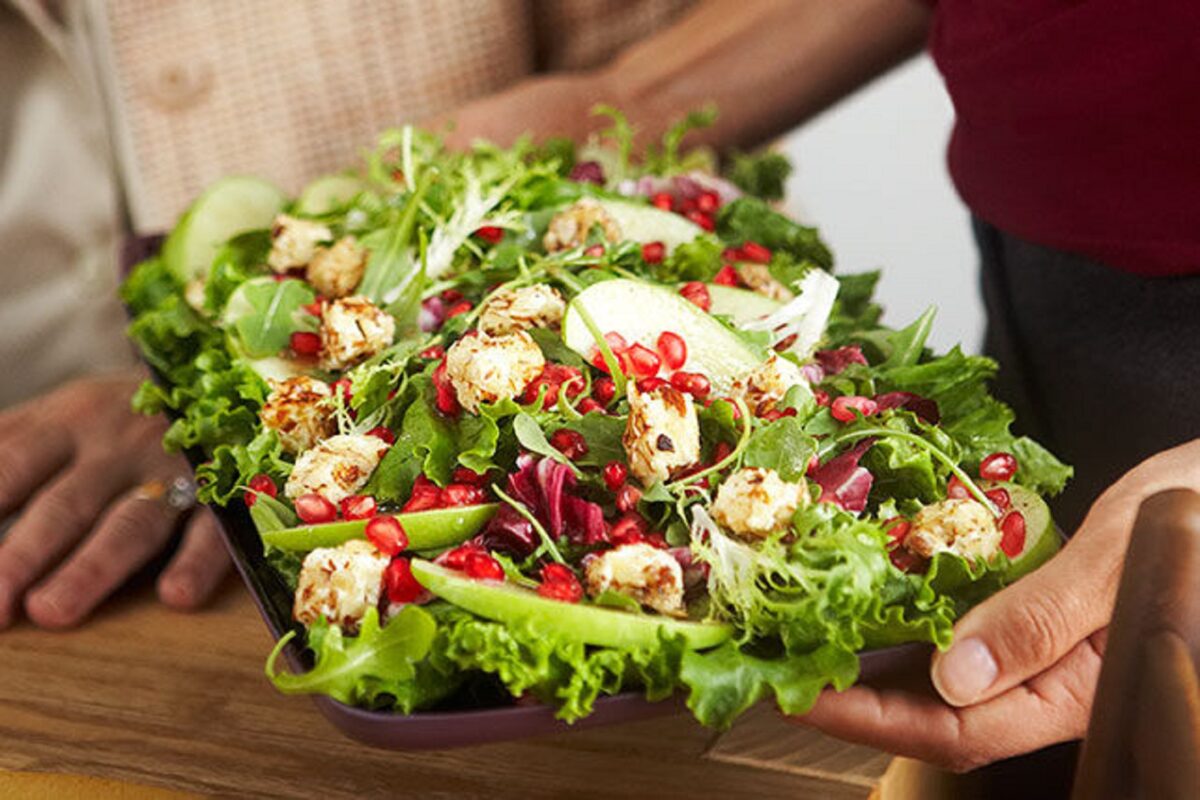 Mixed Green Salad with Warm Cream Cheese "Croutons"
