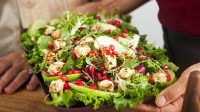 Mixed Green Salad with Warm Cream Cheese "Croutons"